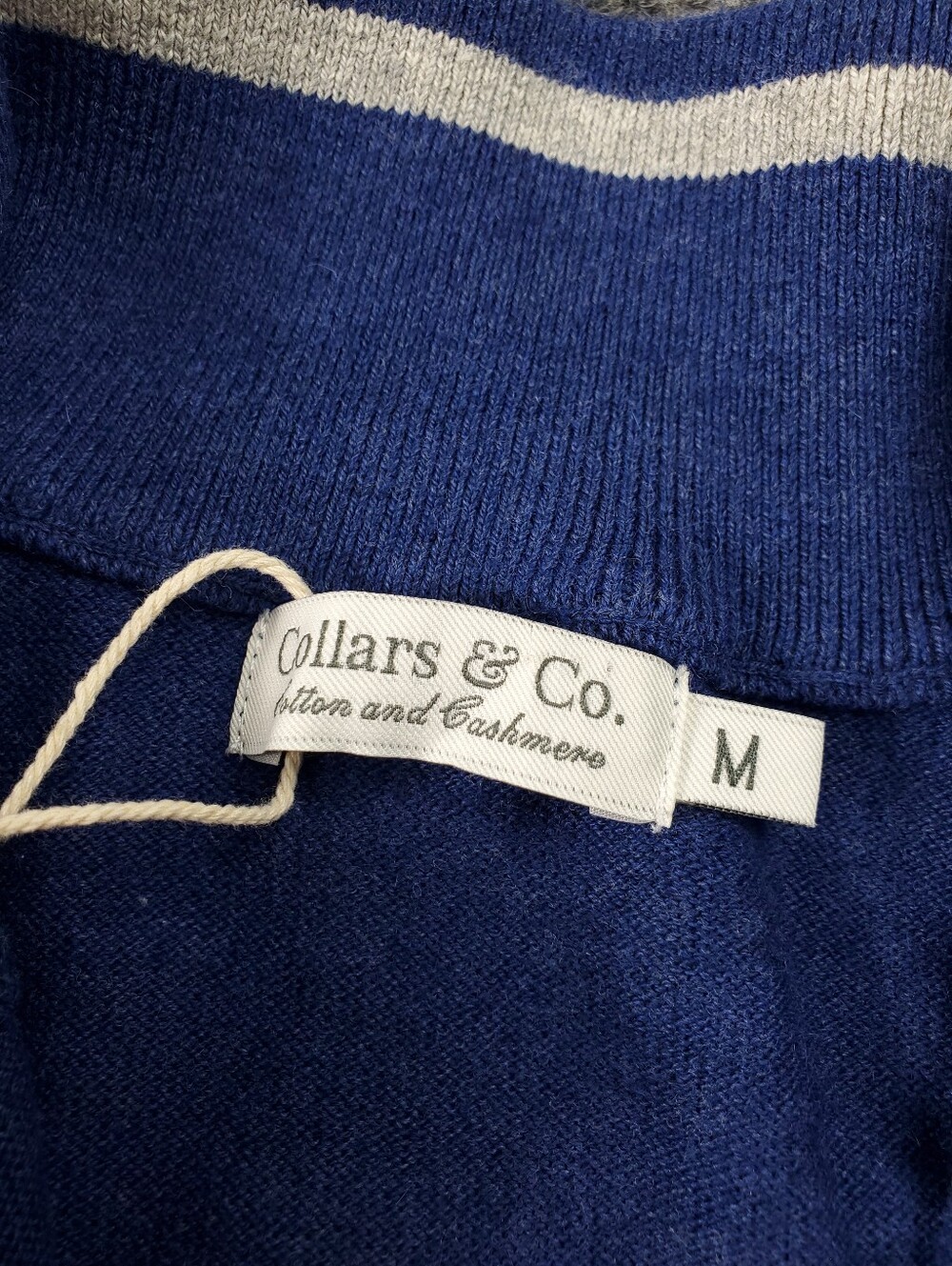 Collars & Co Cotton Cashmere Sweater Mens Medium Quarter Zip Pullover Blue NEW - Picture 3 of 10
